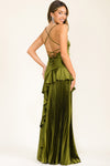 ASSYMETRICAL RUFFLE OLIVE GOWN