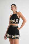 BLACK EMBROIDERED FLORAL SET