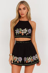 BLACK EMBROIDERED FLORAL SET