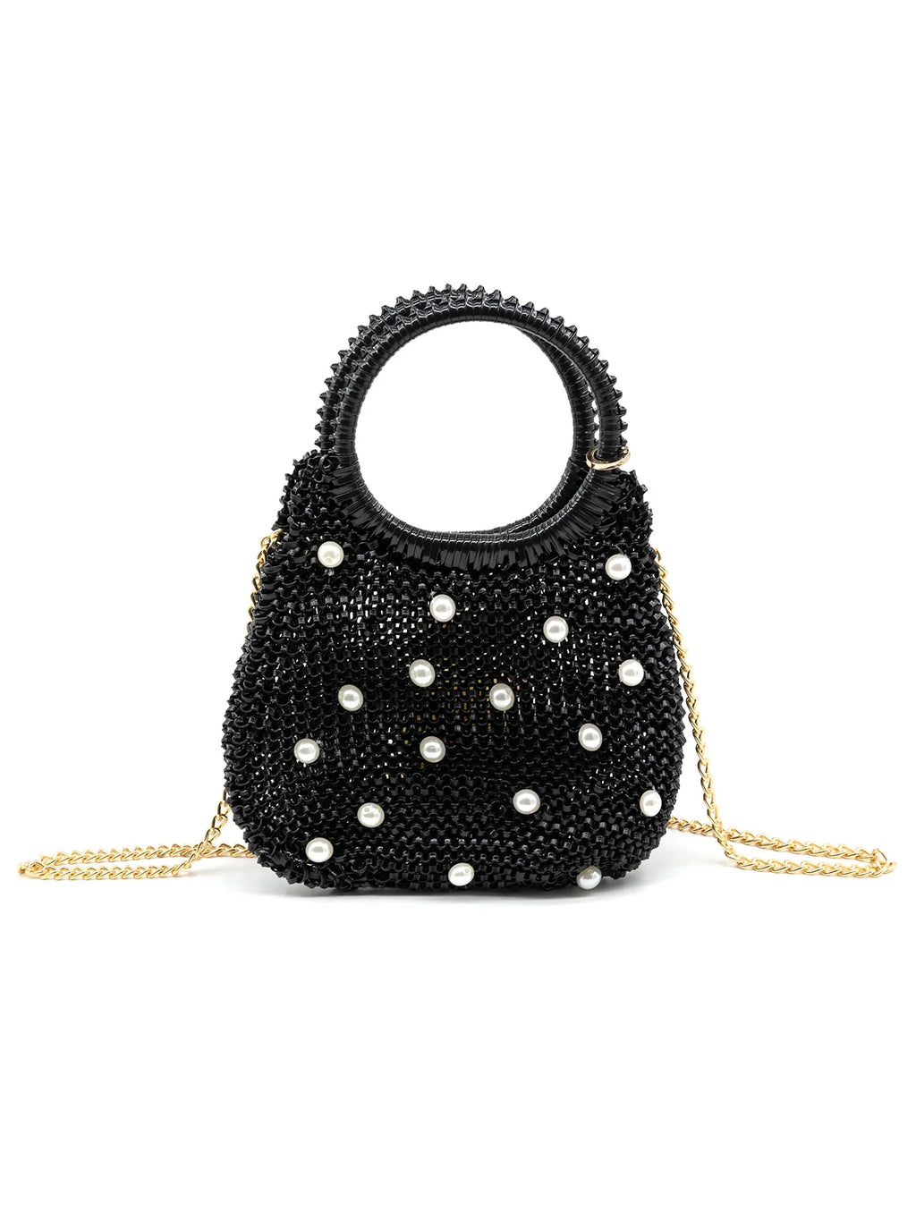STRAW PEARL HANDLE POUCH