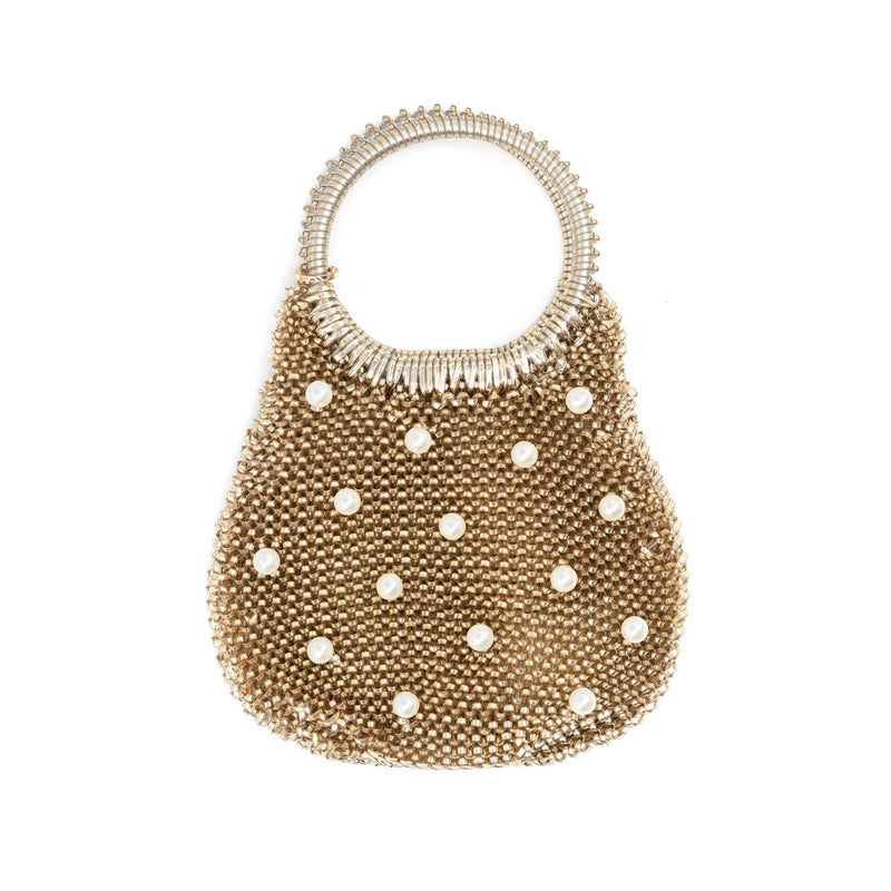 STRAW PEARL HANDLE POUCH
