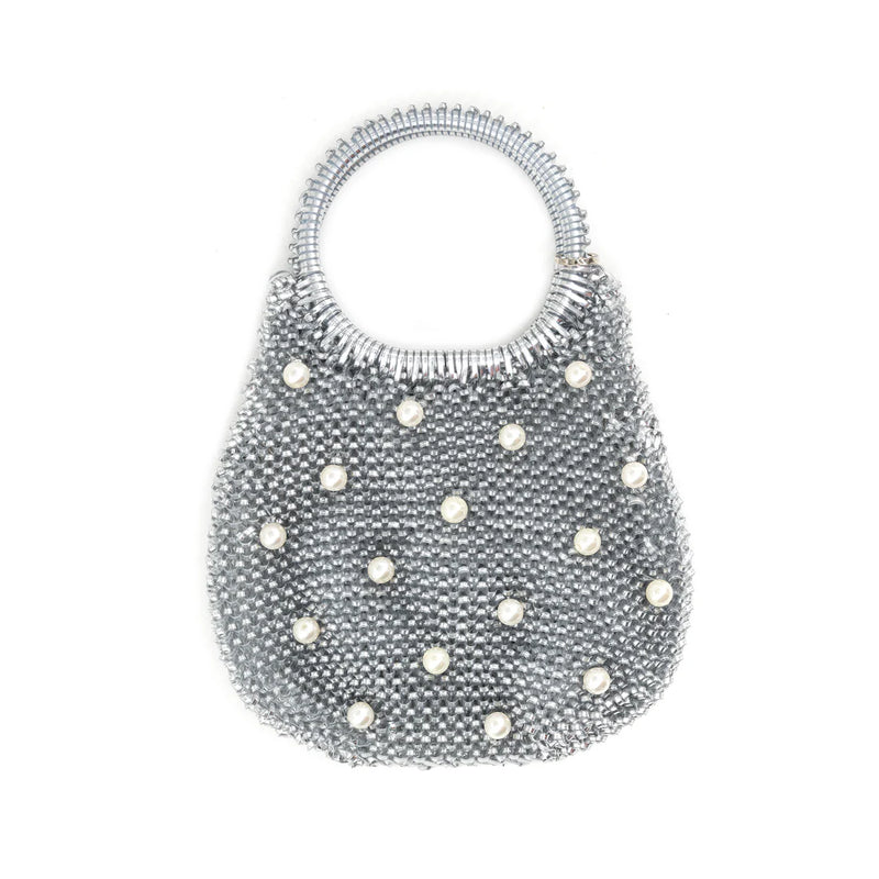 STRAW PEARL HANDLE POUCH