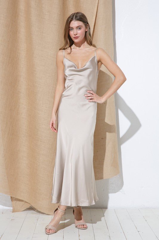 SATIN BASIC LONG DRESS