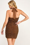 BROWN V NECK MESH BEADED MINI