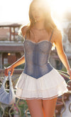 DENIM TWO TONED RUFFLE DRESS