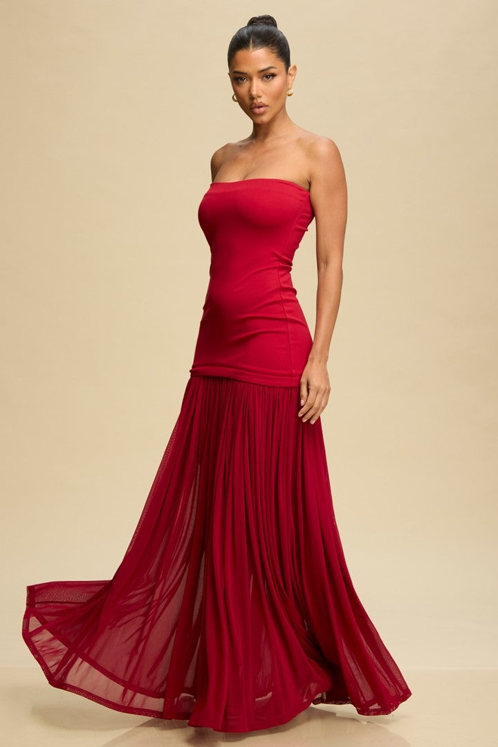 WINE MESH BOTTOM DRESS