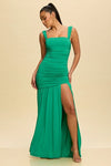 GREEN SOLID JERSEY RUCHED MAXI