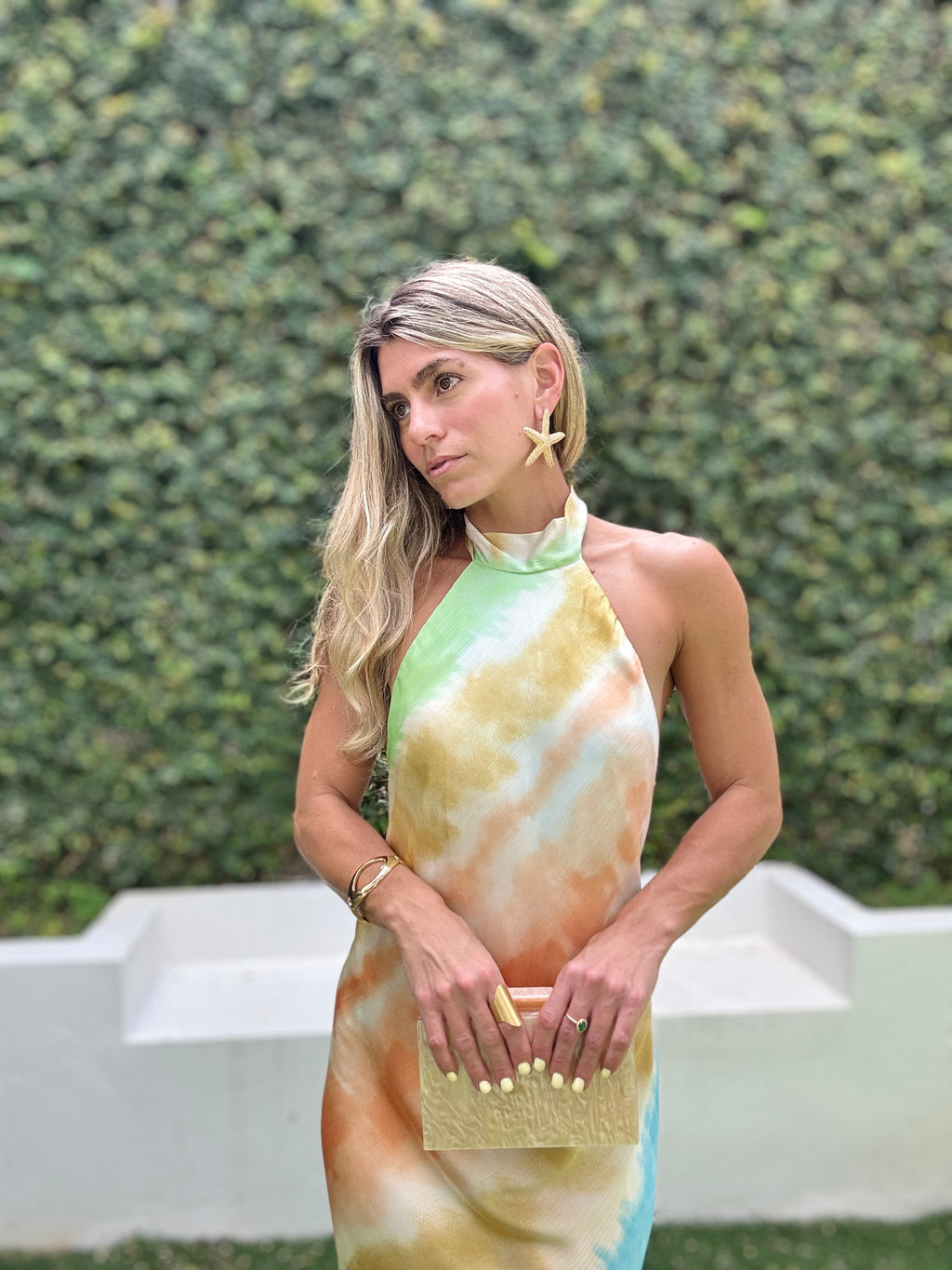 MULTI HIGH NECK SATIN MAXI