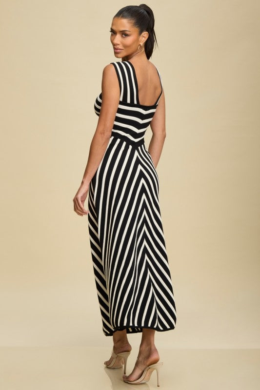 STRIPED KNIT MIDI DRESS