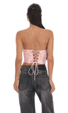 SEQUIN FLORAL EMBROIDERED CORSET TOP IN CORAL