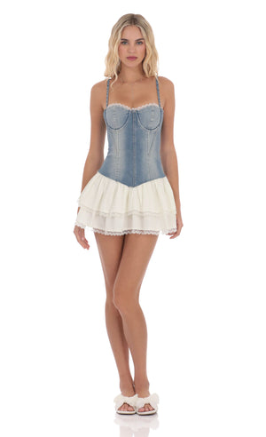 DENIM TWO TONED RUFFLE DRESS