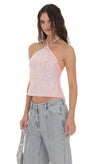 SEQUIN PINK HIGH NECK TOP