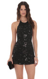 HIGH NECK BLACK SEQUIN MINI DRESS