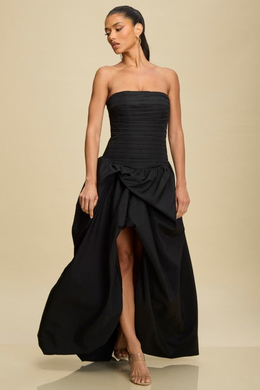 BLACK BUBBLE HEM GOWN