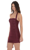 RUCHED FOIL HALTER BURGUNDY