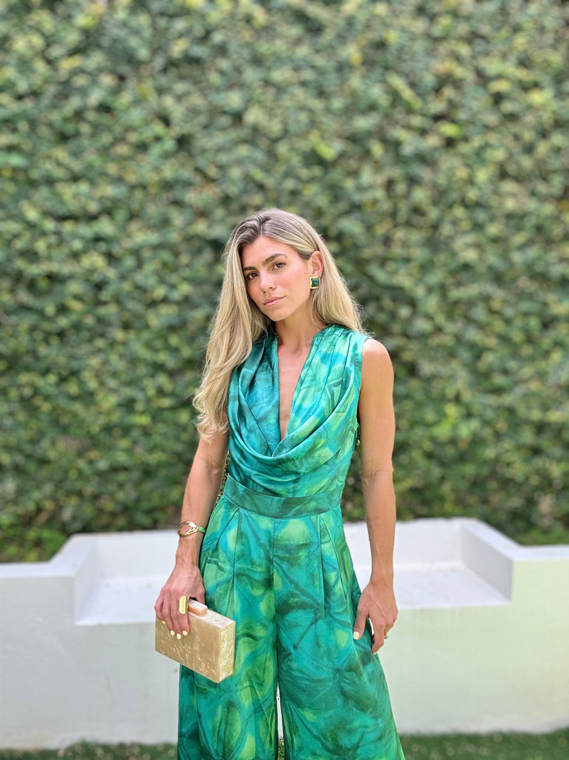 TEAL WATERCOLOR JUMPSUIT