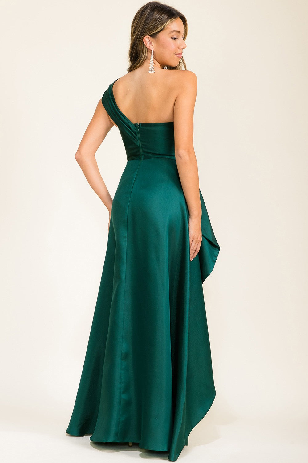 EMERALD TAFFETTA ONE SHOULDER GOWN