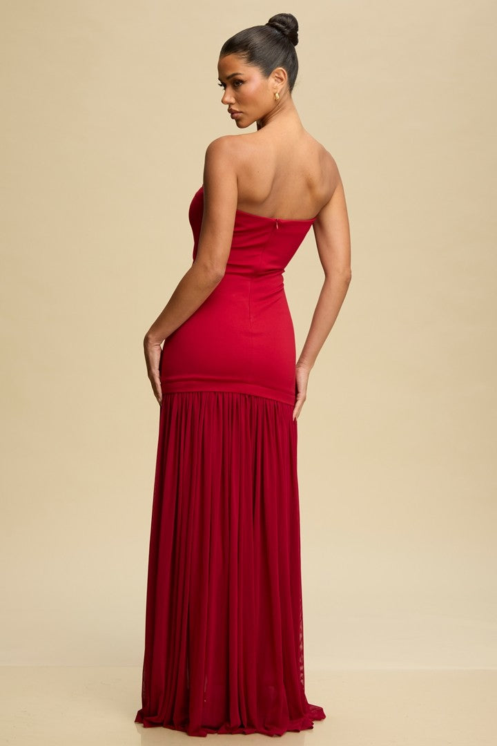 WINE MESH BOTTOM DRESS