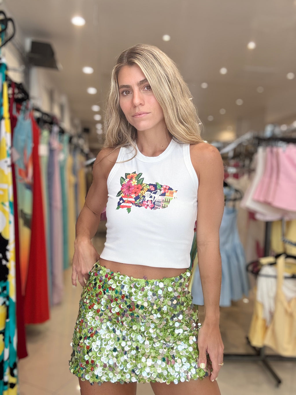 LINDA CAMERA PRINT TANK TOP
