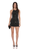 HIGH NECK BLACK SEQUIN MINI DRESS