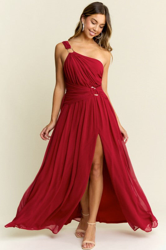 ONE SHOULDER METAL RING DRESS