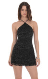 GLITTER BEADED HALTER MINI