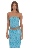 FLORAL BEADED TOP AQUA BLUE