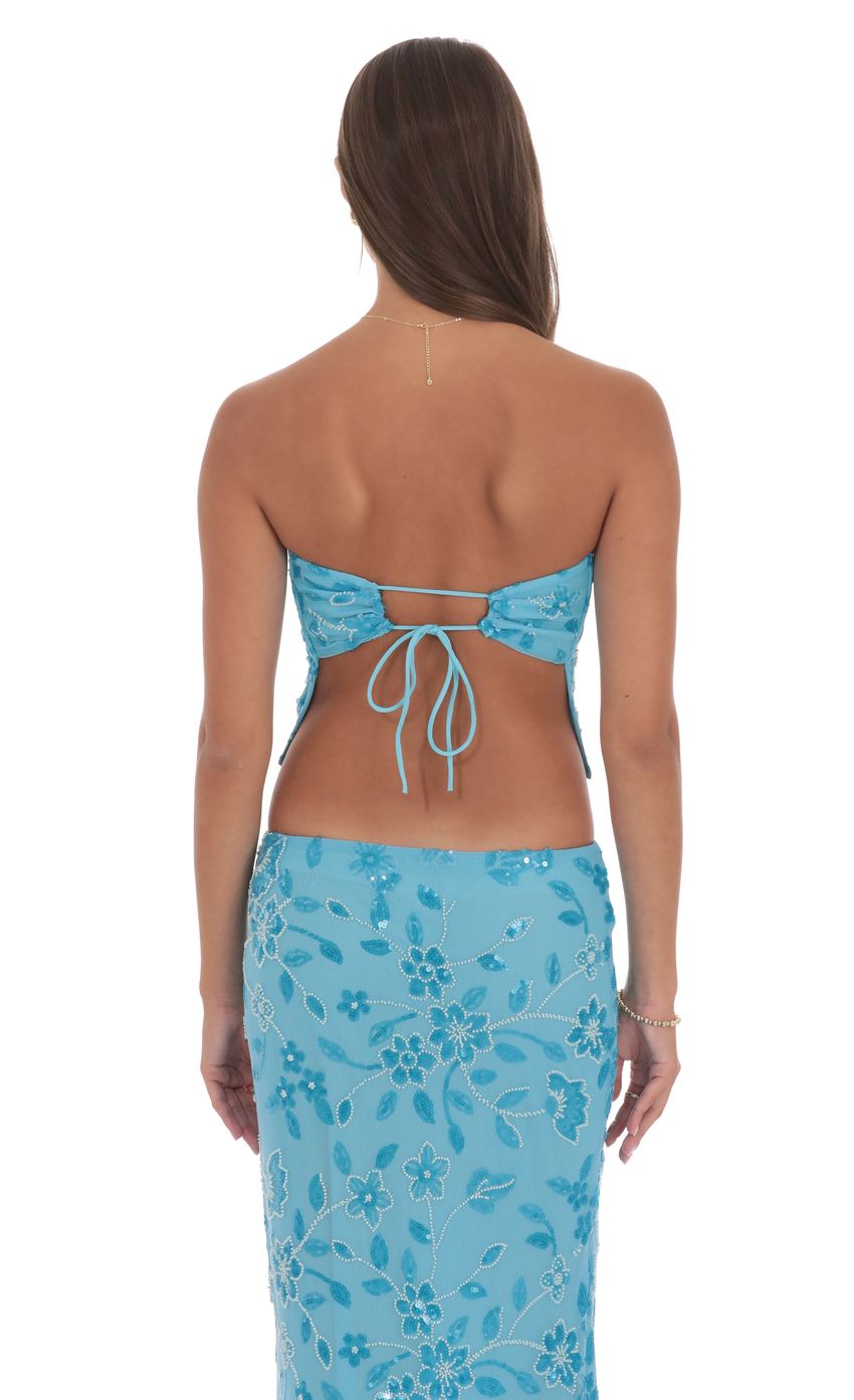 FLORAL BEADED TOP AQUA BLUE