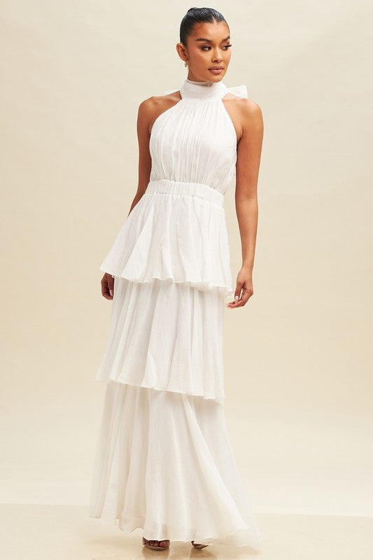 WHITE TIERED LAYER MAXI DRESS