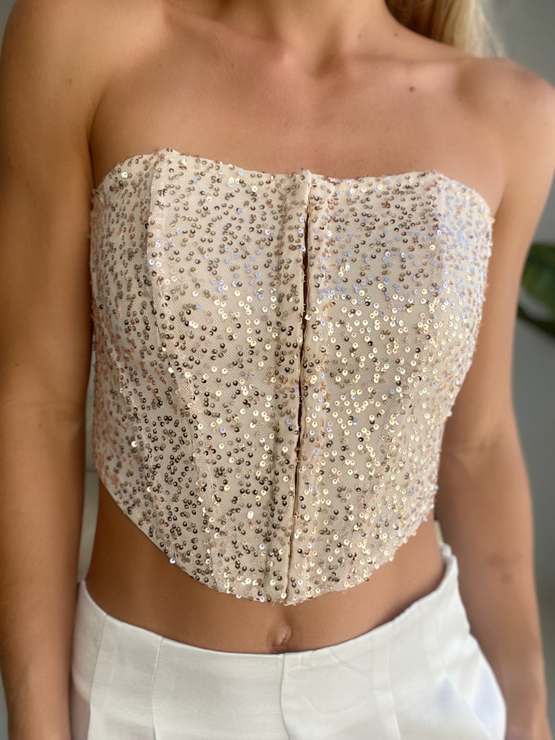 SEQUIN ROSE GOLD CORSET