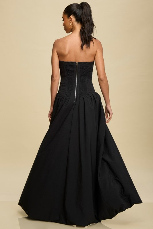 BLACK BUBBLE HEM GOWN