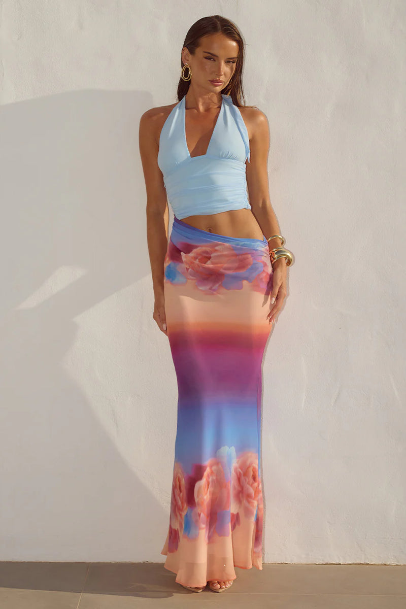 ALEXIS CUT OUT HALTER MAXI PINK ORANGE