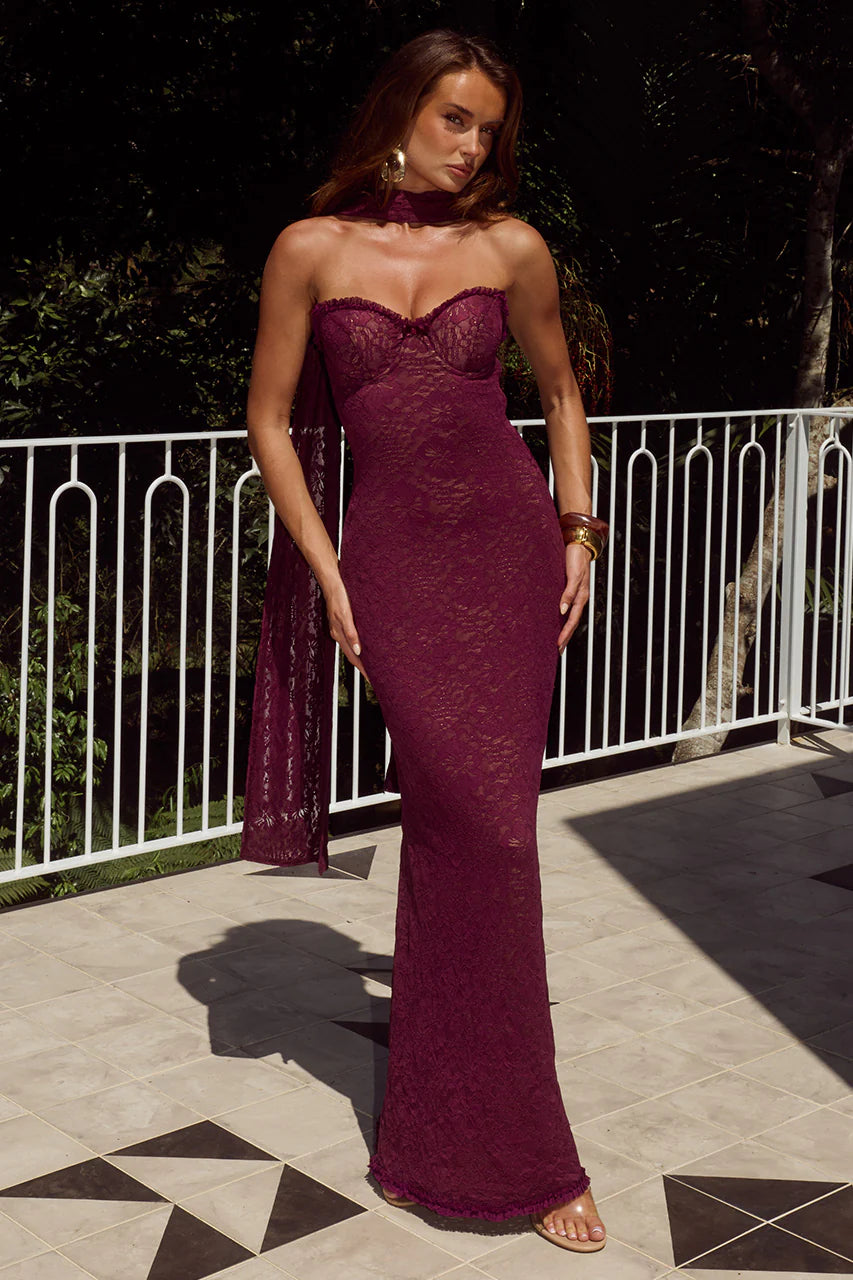 WINE AMANA MAXI DRESS