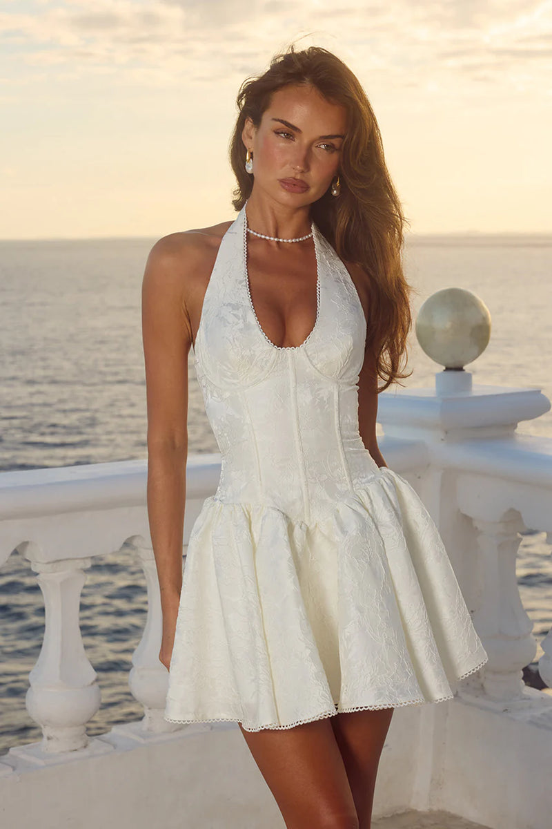 AMITY V- NECK CORSET MINI DRESS - IVORY