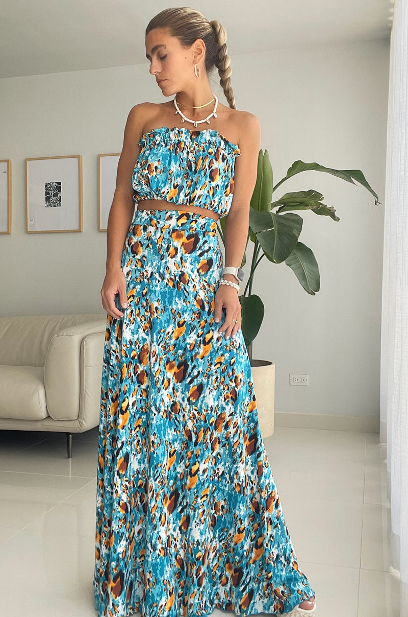 TURQ LEOPARD GIO SKIRT SET