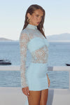 LARNA ICE BLUE LACE SLEEVED MINI DRESS