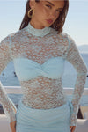 LARNA ICE BLUE LACE SLEEVED MINI DRESS