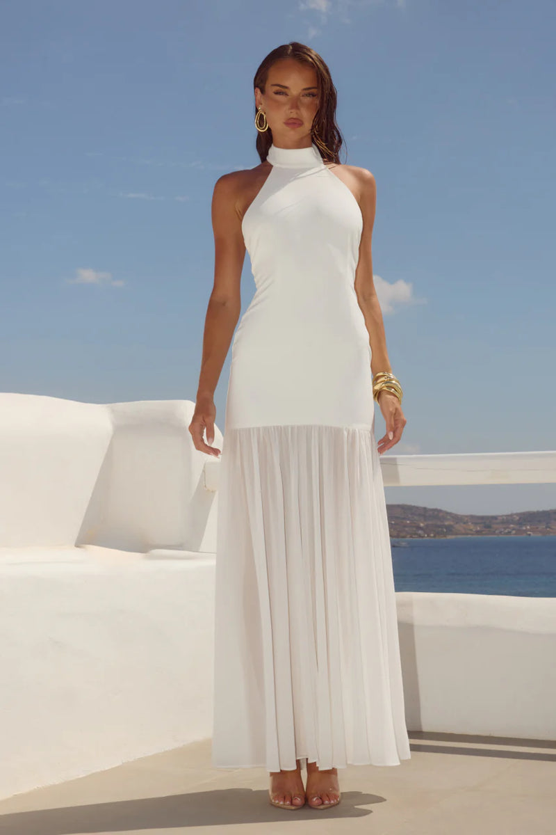 WHITE HALTER MAXI DRESS
