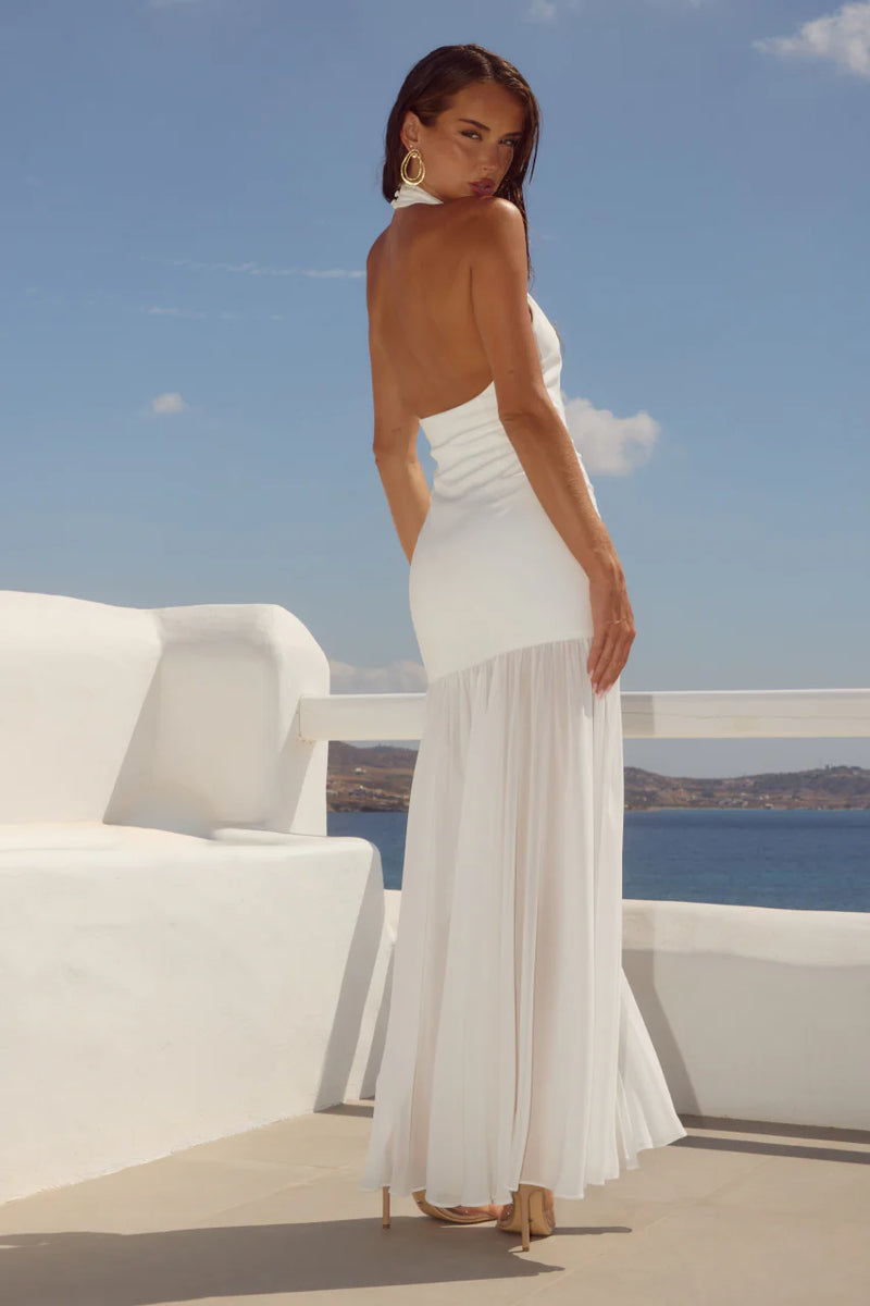 WHITE HALTER MAXI DRESS