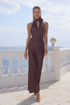 BITTER CHOCOLATE ESTELLE COWL HALTER MAXI