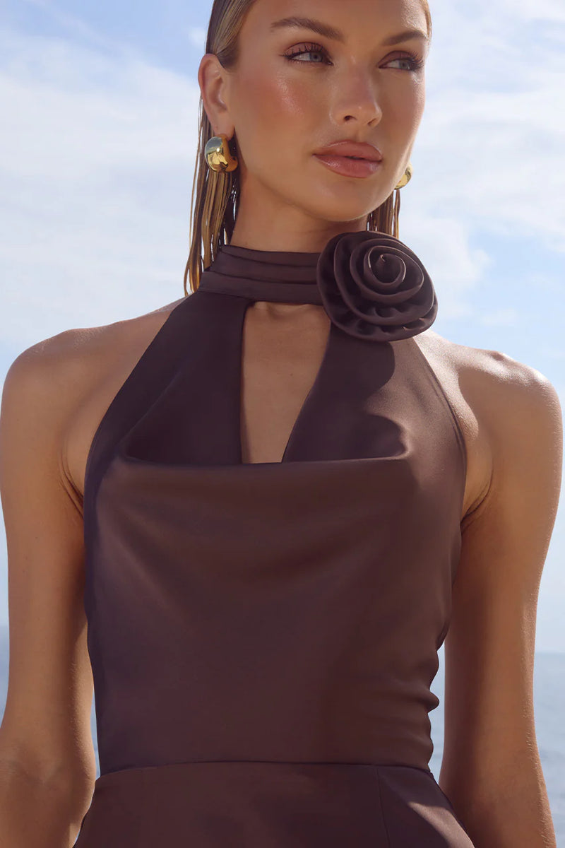 BITTER CHOCOLATE ESTELLE COWL HALTER MAXI