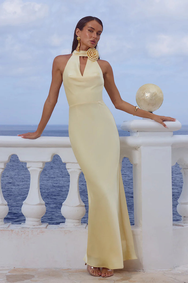 BUTTERMILK ESTELLE COWL HALTER MAXI DRESS