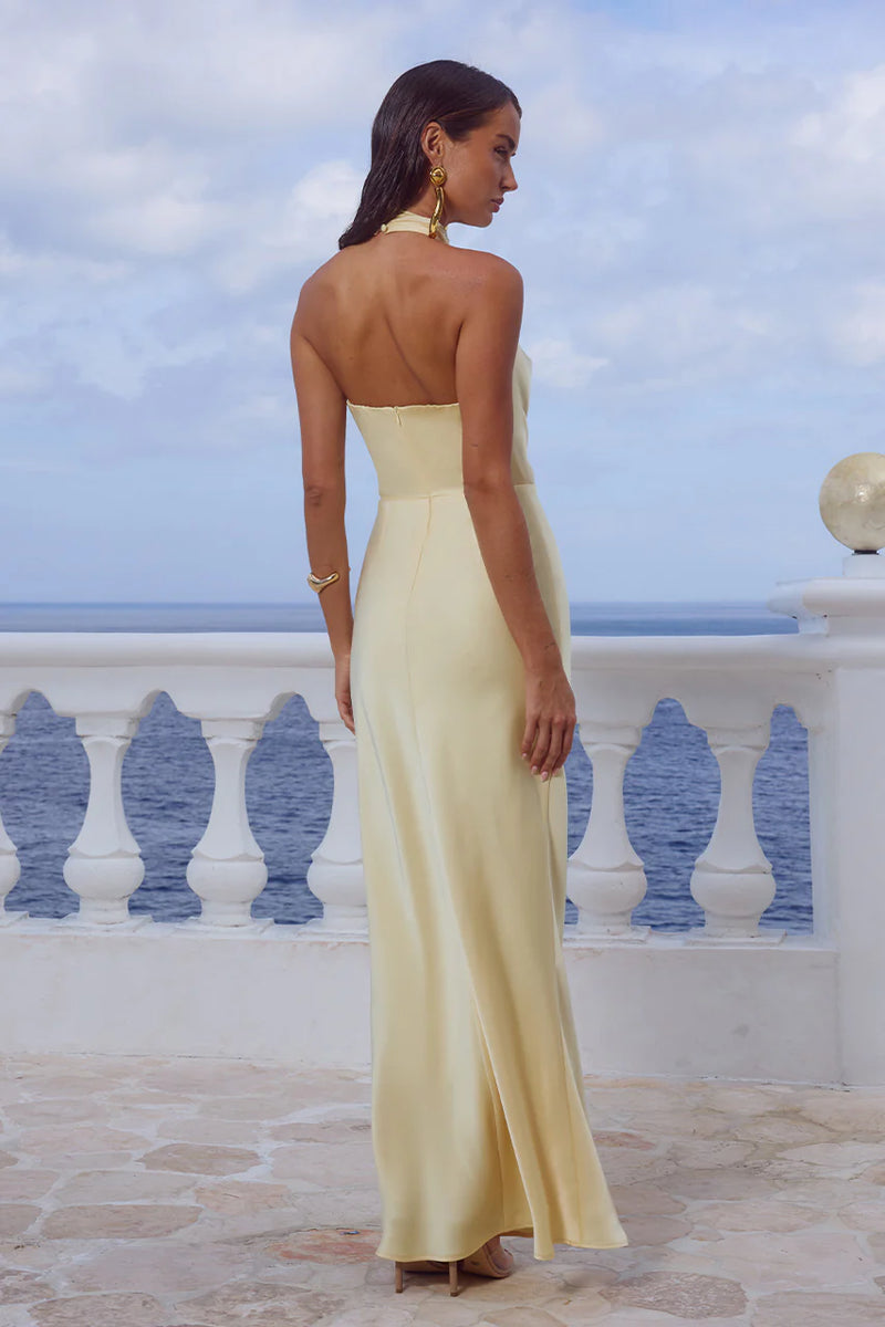 BUTTERMILK ESTELLE COWL HALTER MAXI DRESS
