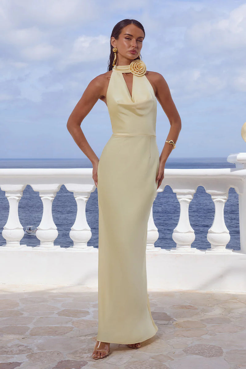 BUTTERMILK ESTELLE COWL HALTER MAXI DRESS