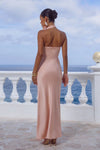 PEACH ESTELLE COWL HALTER MAXI DRESS