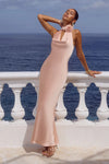 PEACH ESTELLE COWL HALTER MAXI DRESS