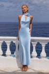 SKY BLUE ESTELLE COWL HALTER MAXI DRESS