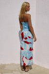 AMORE RED RUCHED HALTER MIDI
