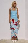AMORE RED RUCHED HALTER MIDI