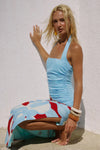 AMORE RED RUCHED HALTER MIDI